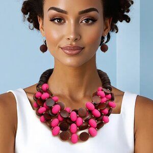 Tribal Luxe Coconut Wood Necklace Set
